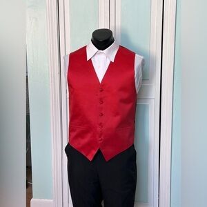 Scarlet Apple Bright Red Satin Closed Back Vest Wedding Prom Men’s M Medium
